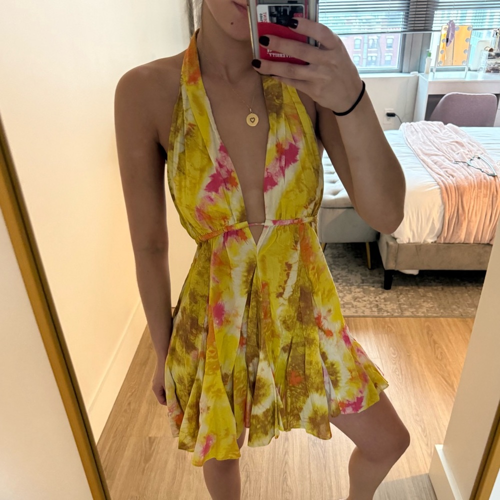 Zara Yellow and Pink Ruffled Tie Front Sundress